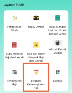 menu layanan publik untuk cek estimasi keberangkatan haji aplikasi pusaka kemenag