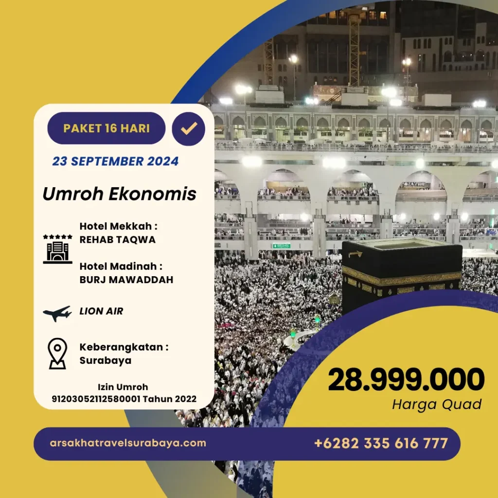 Paket Umroh Ekonomis 16 Hari 23 September 2024