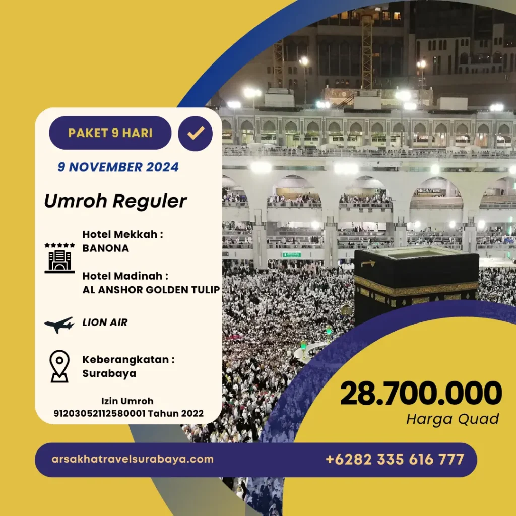 Paket Umroh Reguler 9 Hari 9 November 2024